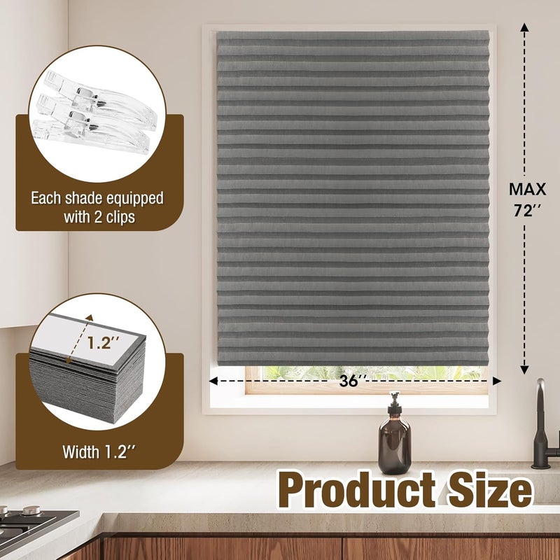 Zipcase 6 Pack Window Blackout Shades, 65% Shading Cordless Light Filtering Pleated Paper Shades, 36 in x 72 in(Fits Windows 19”- 36”), Grey - Image 5